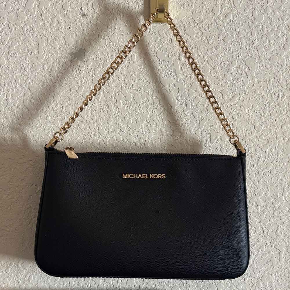 Michael Kors Black Clutch with Gold Chain